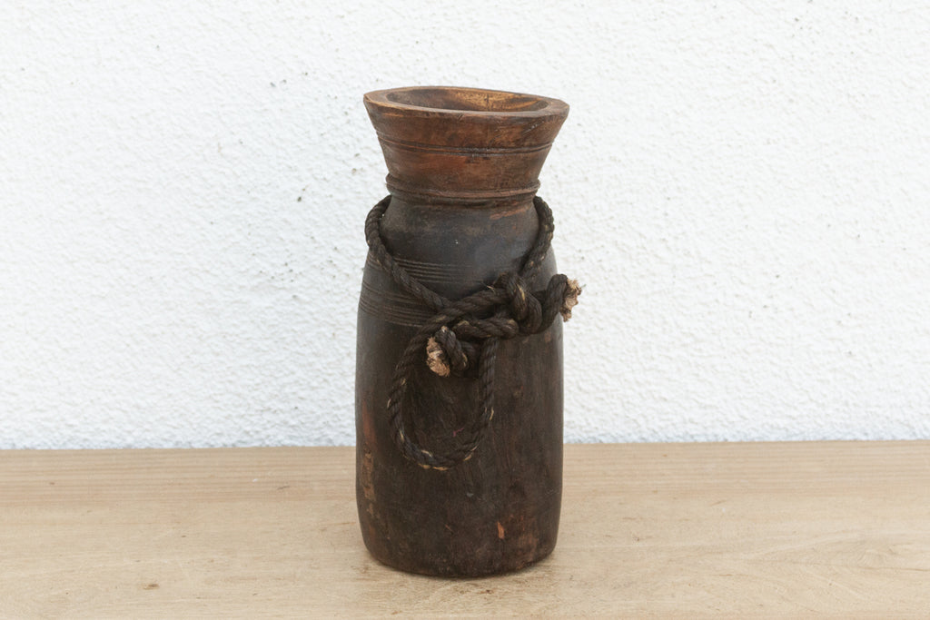 Antique Slim Patinated Wood Jar