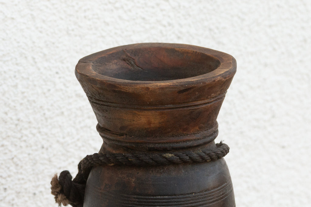 Antique Slim Patinated Wood Jar