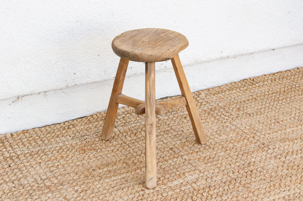 Early 20th Century Rugged Wood Stool