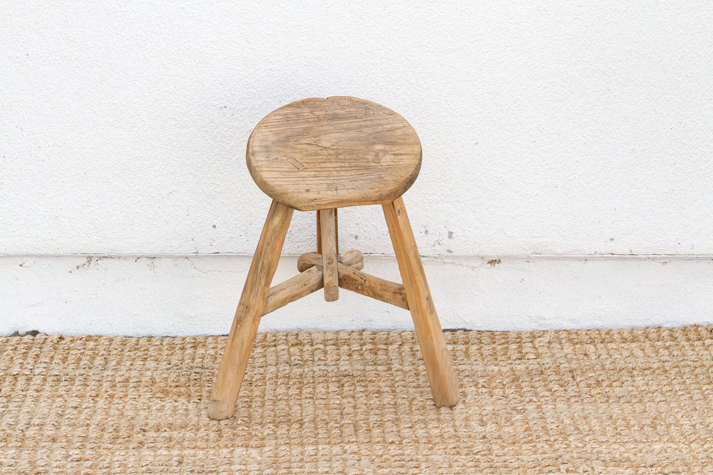 Early 20th Century Rugged Wood Stool