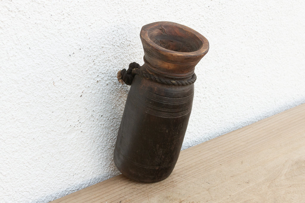 Antique Slim Patinated Wood Jar