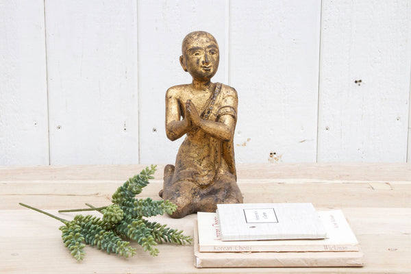 Vintage Burmese Gilded Monk Statue