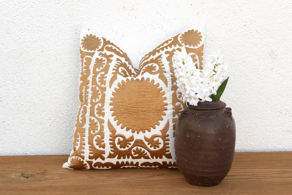 Gold Scrollwork Suzani Zar Pillow Cover