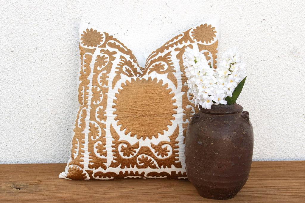 Gold Scrollwork Suzani Zar Pillow Cover