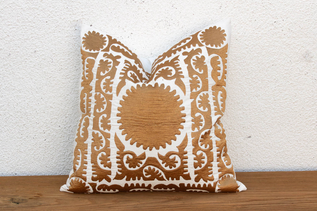 Gold Scrollwork Suzani Zar Pillow Cover