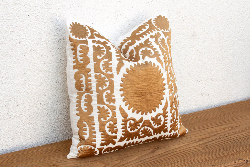 Gold Scrollwork Suzani Zar Pillow Cover