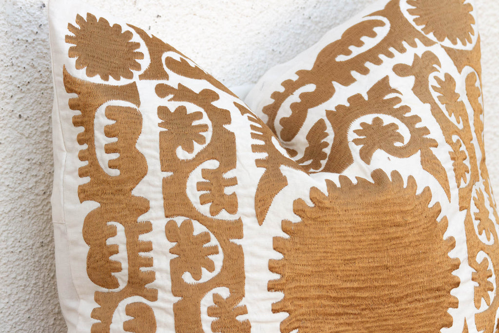 Gold Scrollwork Suzani Zar Pillow Cover