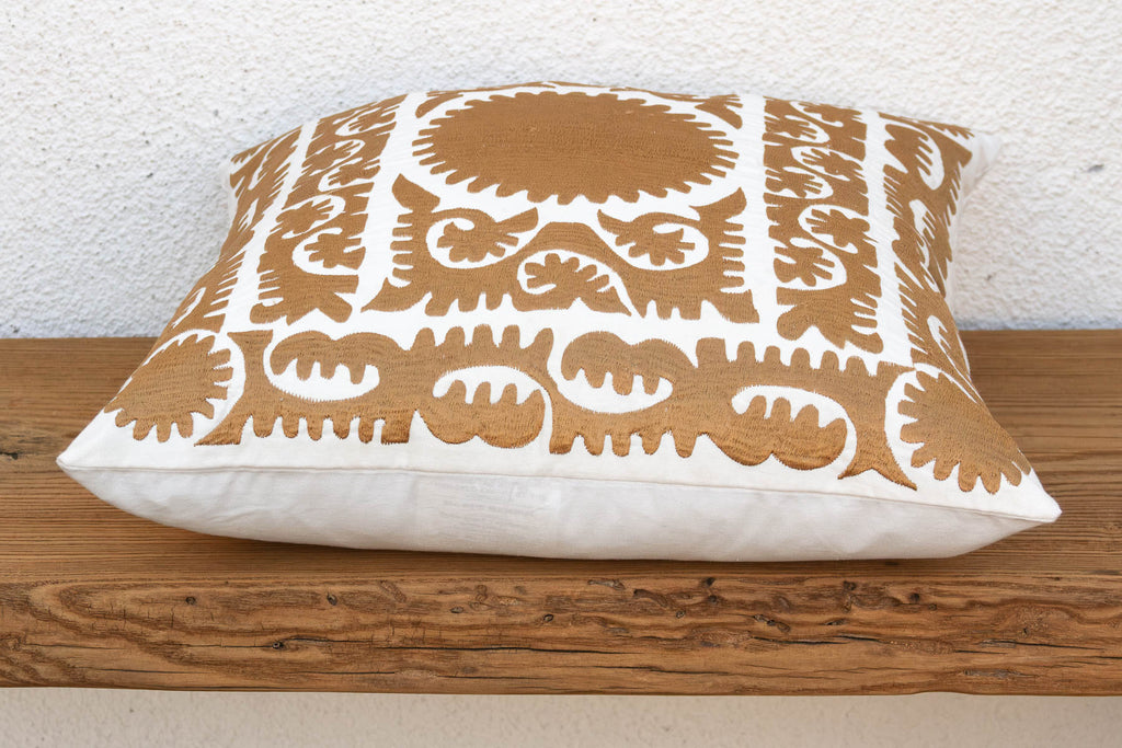 Gold Scrollwork Suzani Zar Pillow Cover