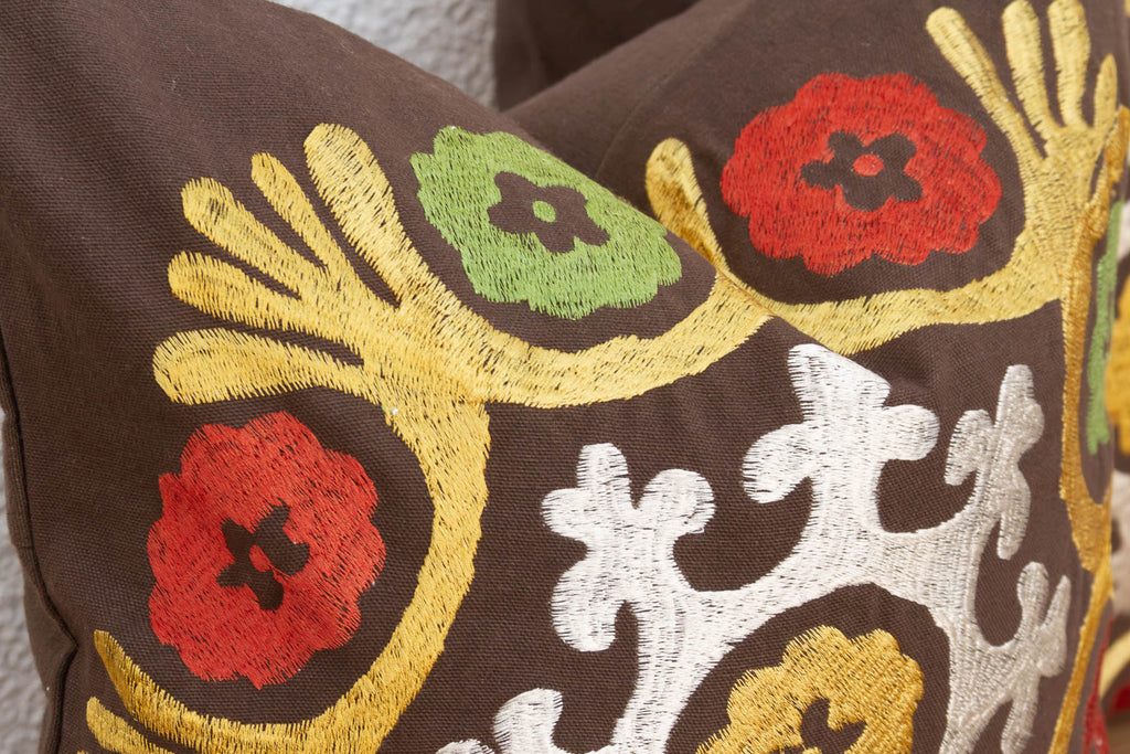Radiating Floral Suzani Pillow Covers, Pair
