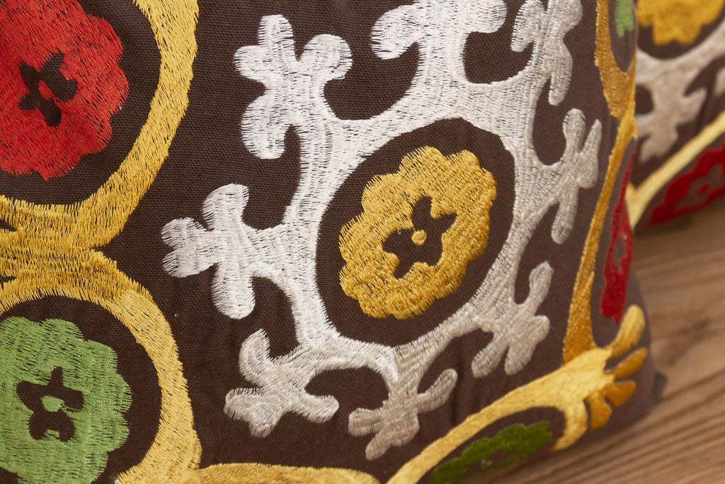 Radiating Floral Suzani Pillow Covers, Pair