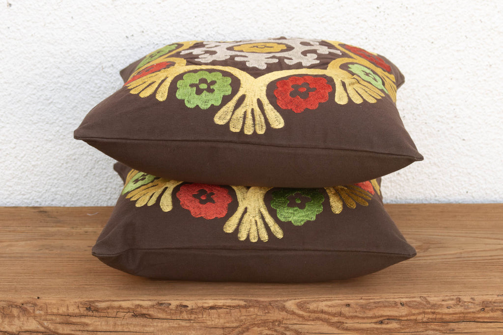 Radiating Floral Suzani Pillow Covers, Pair