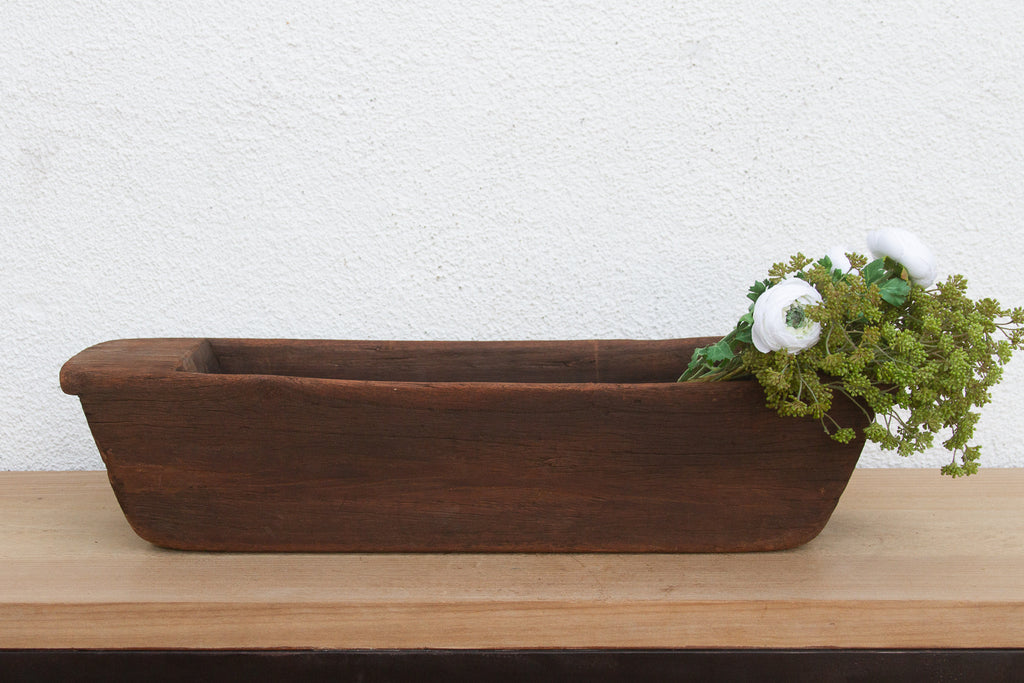 Hefty Antique Wood Trough Vessel