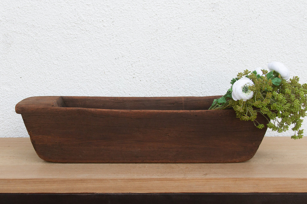 Hefty Antique Wood Trough Vessel