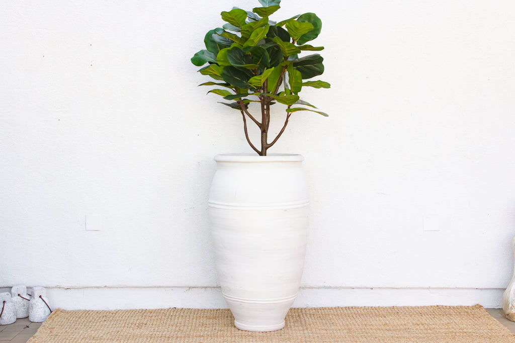 Tall Mediterranean Amphora Shape White Terracotta Planter