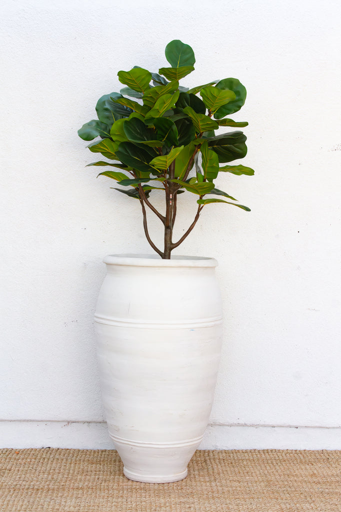 Tall Mediterranean Amphora Shape White Terracotta Planter