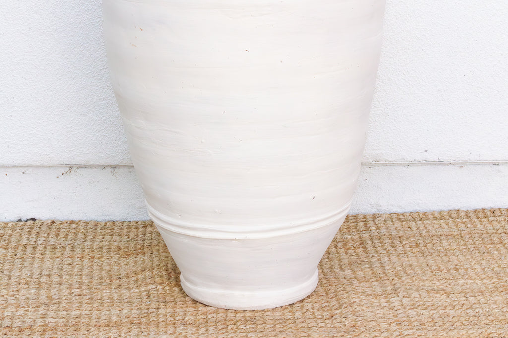 Tall Mediterranean Amphora Shape White Terracotta Planter