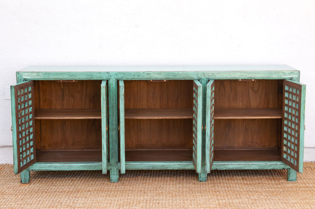 Long Oriental Jade Lattice Sideboard Cabinet