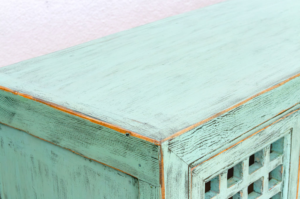 Long Oriental Jade Lattice Sideboard Cabinet