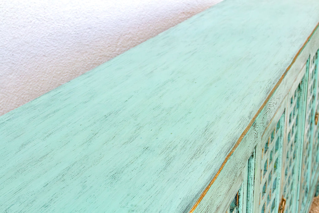 Long Oriental Jade Lattice Sideboard Cabinet