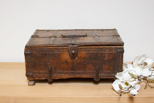 Rustic Carved Antique Cash Box