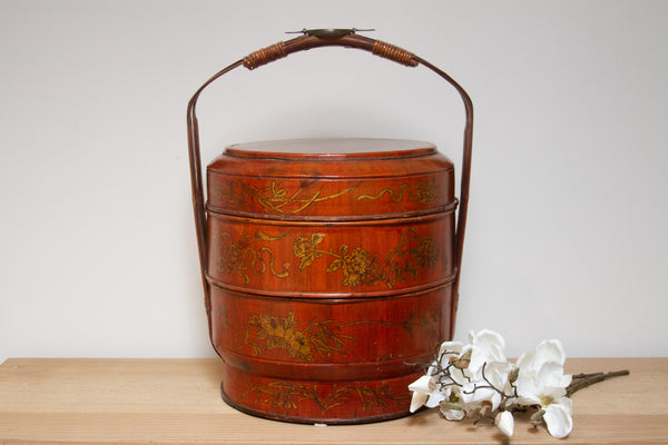 Antique Chinese Wooden Floral Wedding Basket