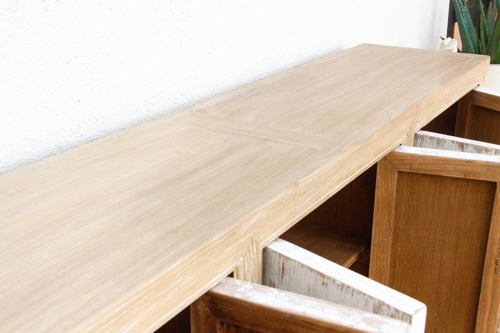 Long Rustic Chic Bleached and Whitewashed Asian Sideboard