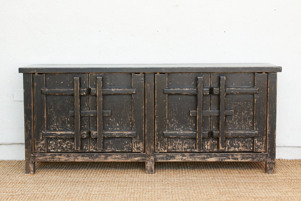 Monumental Distressed Black Sideboard w/Fortress Doors