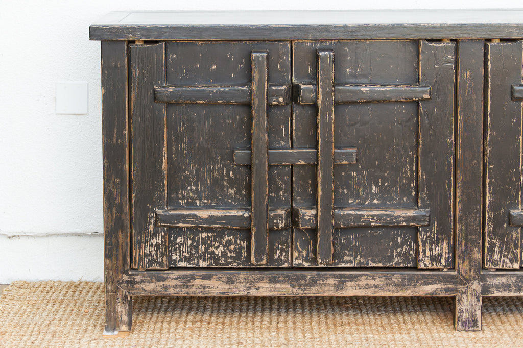 Monumental Distressed Black Sideboard w/Fortress Doors