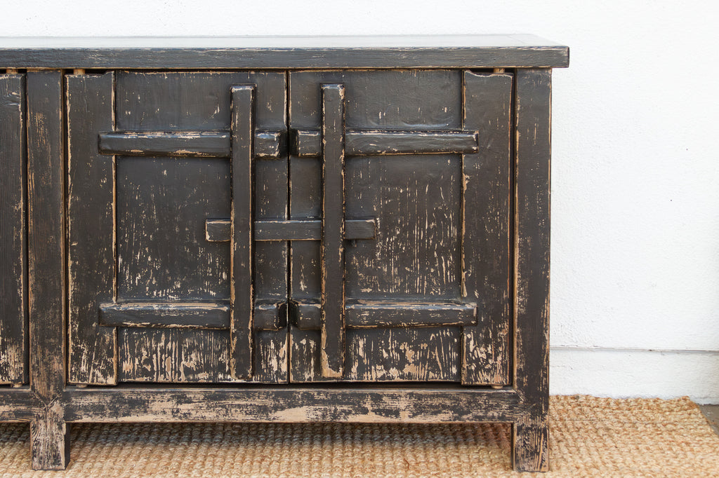 Monumental Distressed Black Sideboard w/Fortress Doors