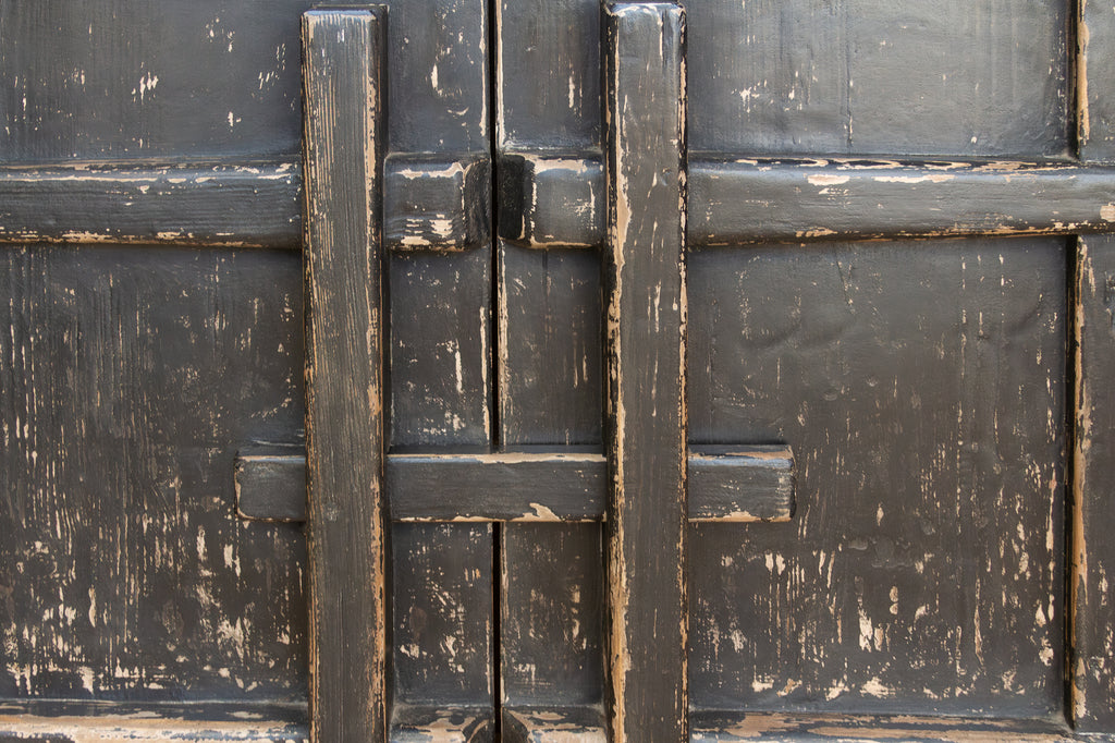 Monumental Distressed Black Sideboard w/Fortress Doors