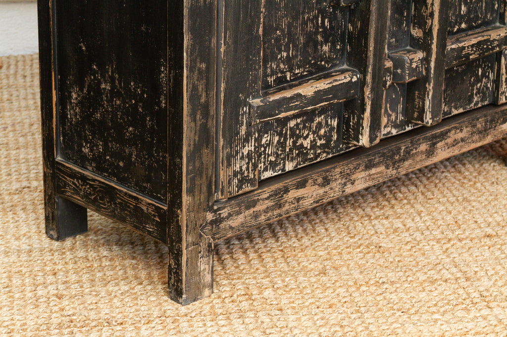 Monumental Distressed Black Sideboard w/Fortress Doors