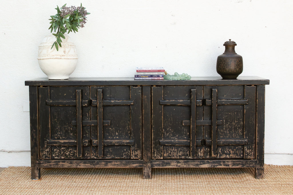 Monumental Distressed Black Sideboard w/Fortress Doors