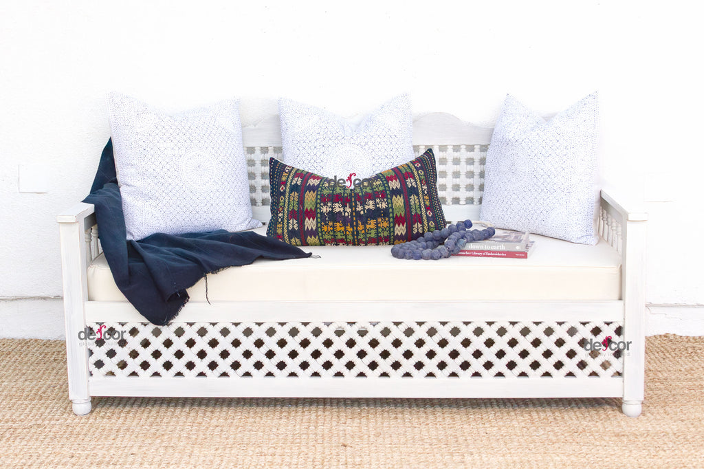Whitewash Moroccan Mousharabi Daybed Sofa