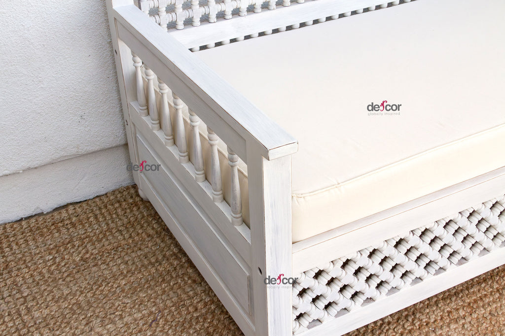 Whitewash Moroccan Mousharabi Daybed Sofa