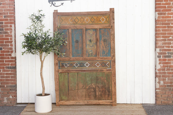 Antique Painted Balinese Teak Door Panel