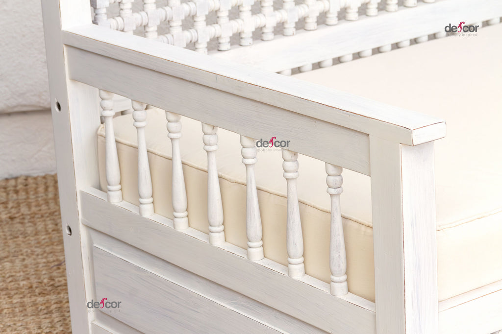 Whitewash Moroccan Mousharabi Daybed Sofa