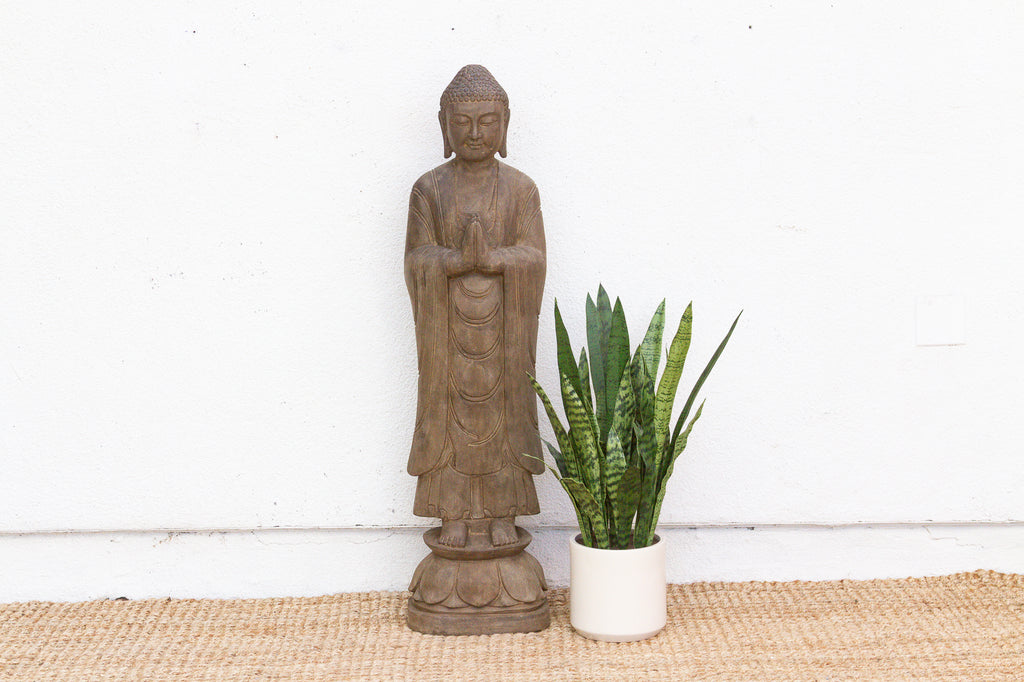 Elegant Hand-Carved Stone Buddha on Lotus Figure (Trade)