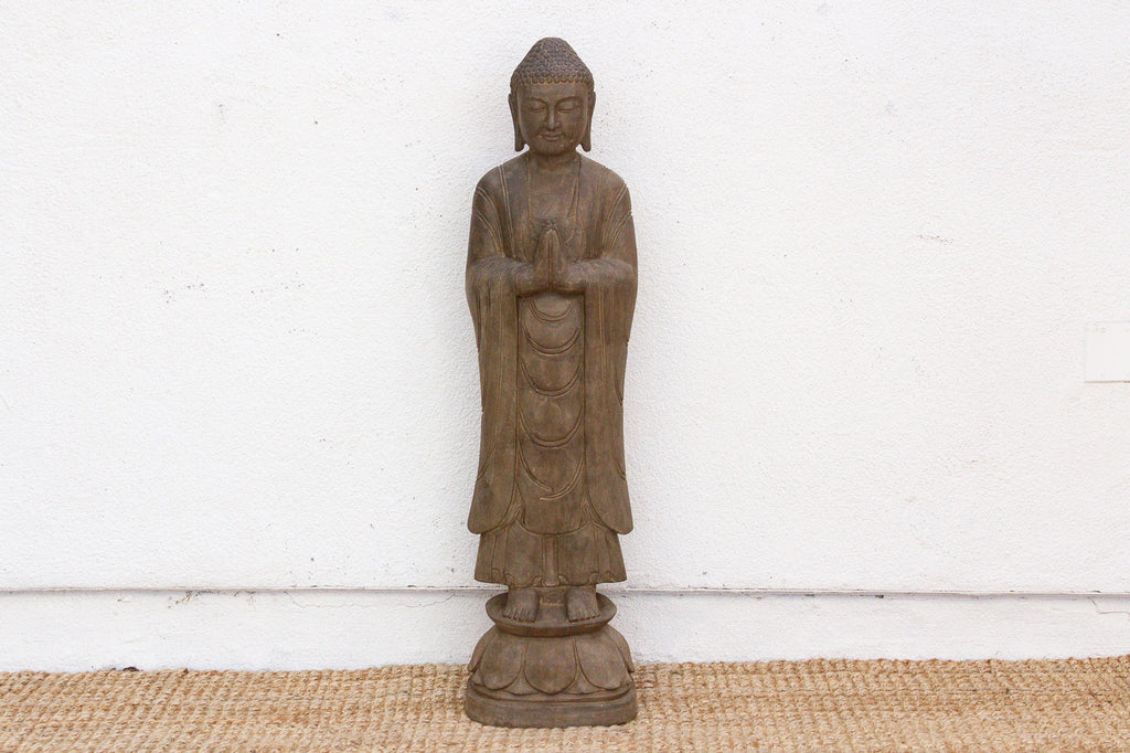 Elegant Hand-Carved Stone Buddha on Lotus Figure (Trade)