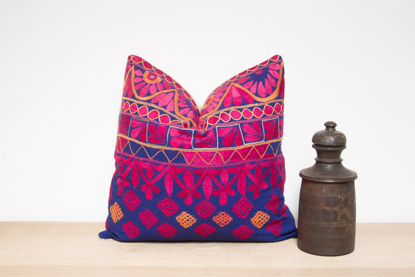 Tribal Embroidered Floral Pillow