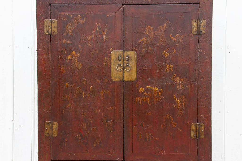 Chinoserie Red & Gilt Asian Armoire