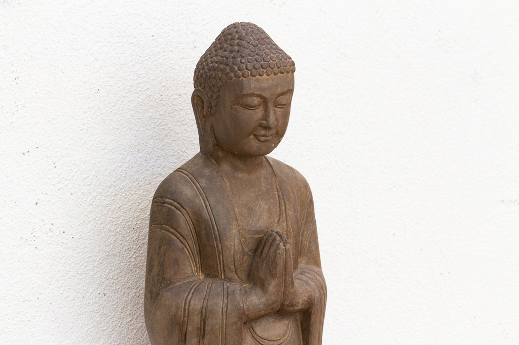Elegant Hand-Carved Stone Buddha on Lotus Figure (Trade)