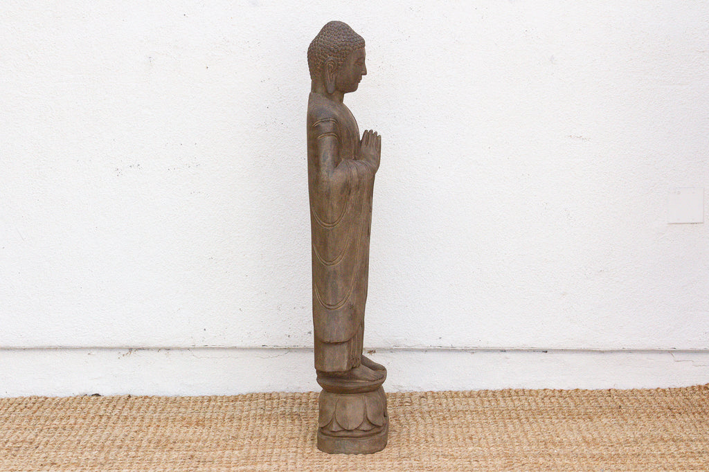 Elegant Hand-Carved Stone Buddha on Lotus Figure (Trade)