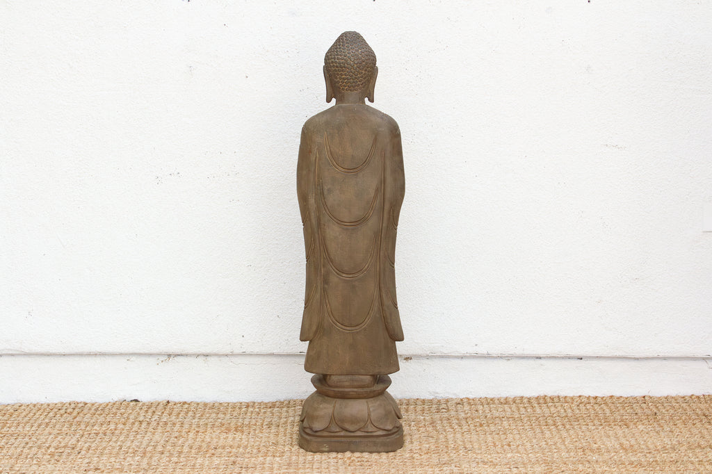 Elegant Hand-Carved Stone Buddha on Lotus Figure (Trade)