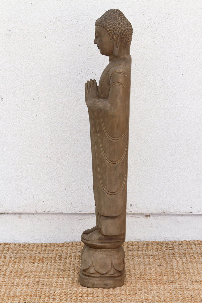 Elegant Hand-Carved Stone Buddha on Lotus Figure (Trade)