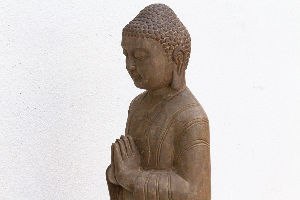 Elegant Hand-Carved Stone Buddha on Lotus Figure (Trade)