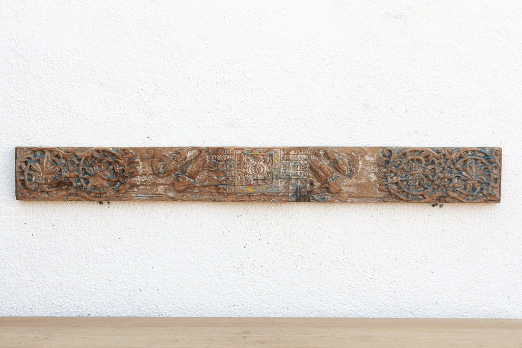 Rare Blue Polychrome Carved Indian Lintel