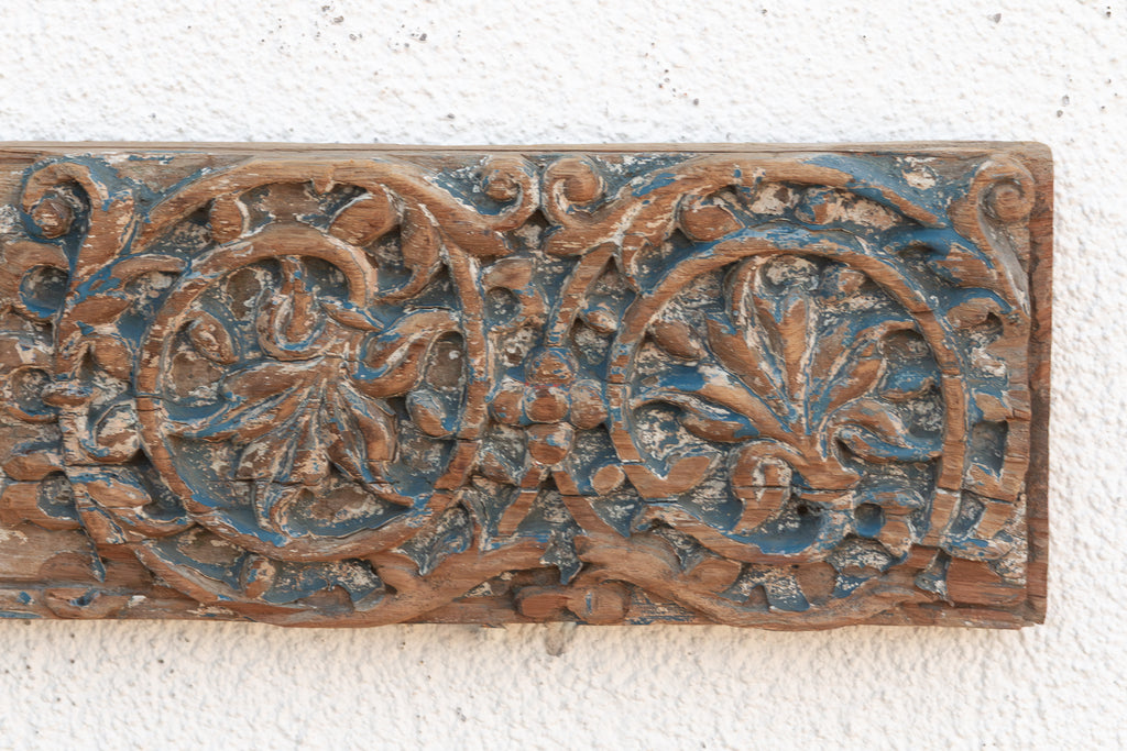 Rare Blue Polychrome Carved Indian Lintel