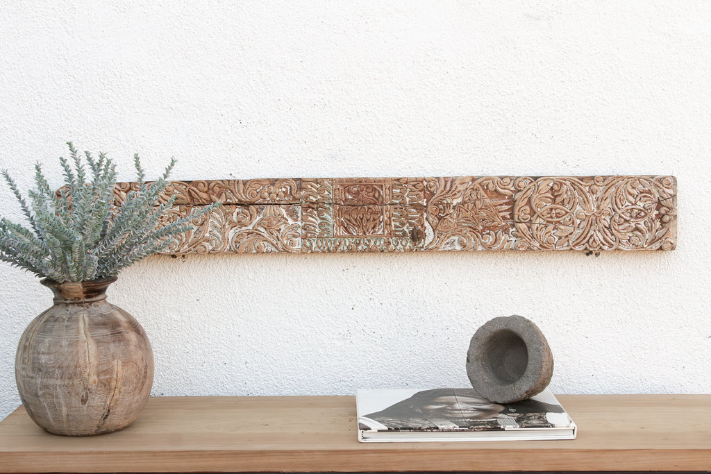 Whitewashed Floral Scrolled Indian Carving