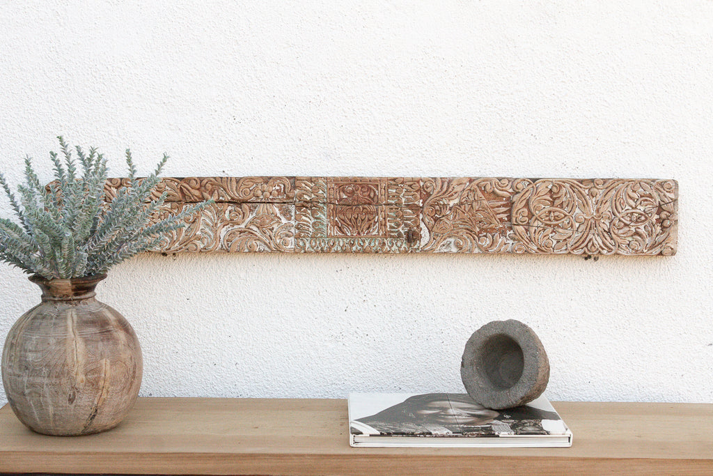Whitewashed Floral Scrolled Indian Carving