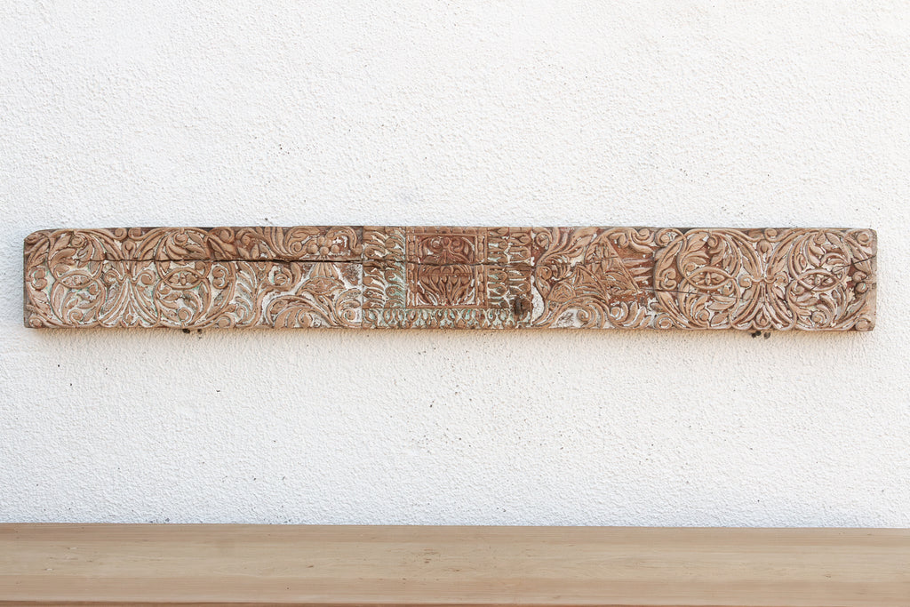 Whitewashed Floral Scrolled Indian Carving